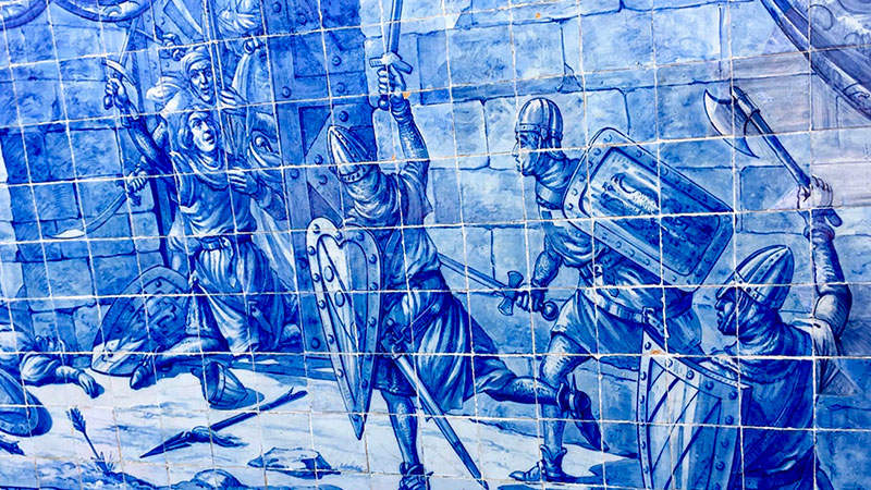 Traditional Portuguese tile work, showing soldiers at battle.