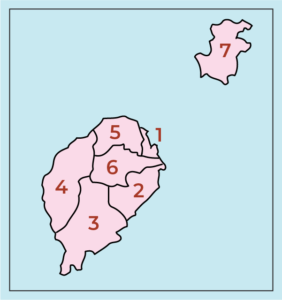 Mapa de las 7 regiones de Santo Tomé.