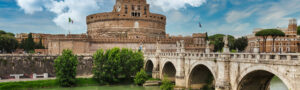 The Castle Sant Angelo in Rome, with the Ponte Sant Angelo over the Tiber River in the foreground