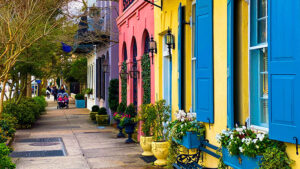 Row of brightly-colored apartments in Charleston, South Carolina