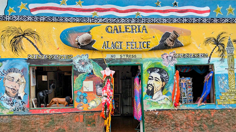 Colorful mural painted on the Galeria Alagi Felice facade.